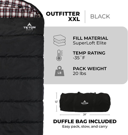 Outfitter XXL Sleeping Bag; Warm and Comfortable for Camping