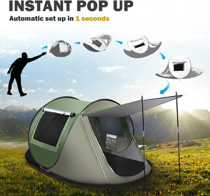 Instant Pop up Tent, Automatic Easy Setup Outdoor Waterproof Windproof Family Tent, Upgraded 2 Doors Vestibule Sun Shelter for 2/3 People Outdoor Camping,Travelling,Hiking, Beach,Green