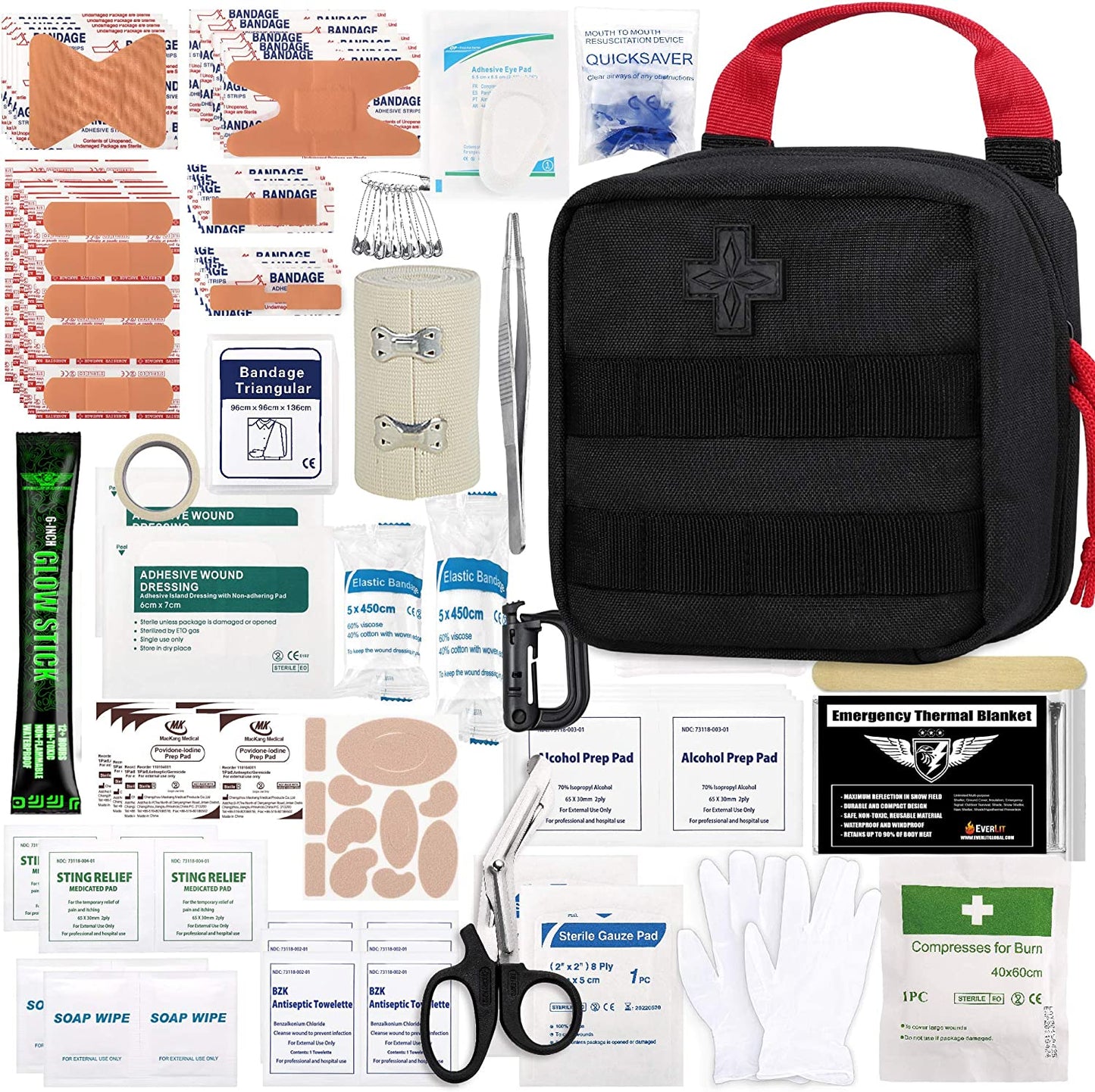 180 Pieces Tactical First Aid Kit IFAK Molle EMT Pouch Outdoor Camping Emergency Kits for for Camping Boat Hunting Hiking Home Car Earthquake and Adventures