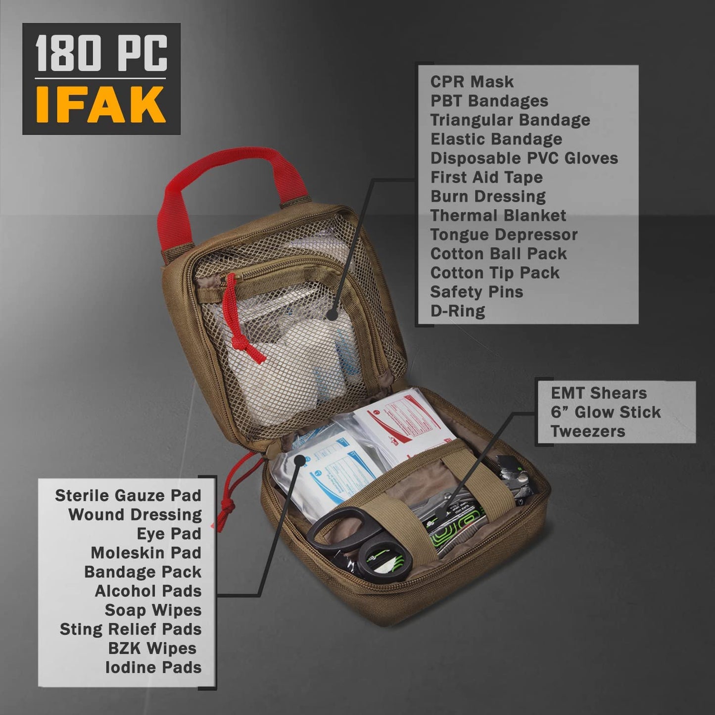180 Pieces Tactical First Aid Kit IFAK Molle EMT Pouch Outdoor Camping Emergency Kits for for Camping Boat Hunting Hiking Home Car Earthquake and Adventures