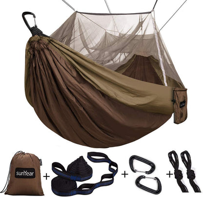 Camping Hammock, Portable Double Hammock with Net, 2 Person Hammock Tent with 2 * 10Ft Straps, Best for Outdoor Hiking Survival Travel