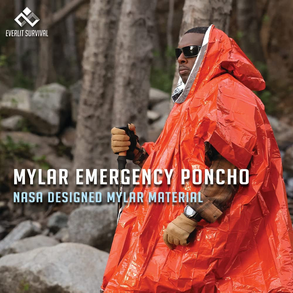 Survival Rain Poncho Emergency Mylar Space Blanket Camping Gear-Retain 90% of Body Heat Survival Gear for Survival Kits Camping Supplies Emergency Blankets