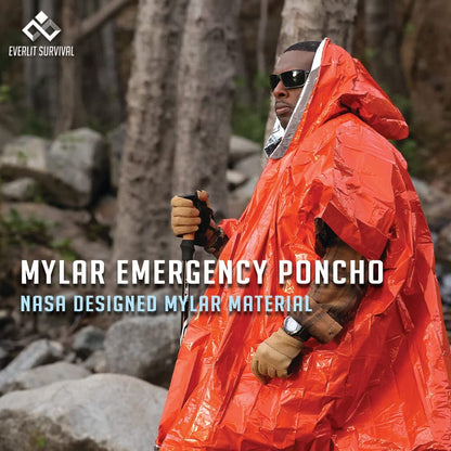 Survival Rain Poncho Emergency Mylar Space Blanket Camping Gear-Retain 90% of Body Heat Survival Gear for Survival Kits Camping Supplies Emergency Blankets