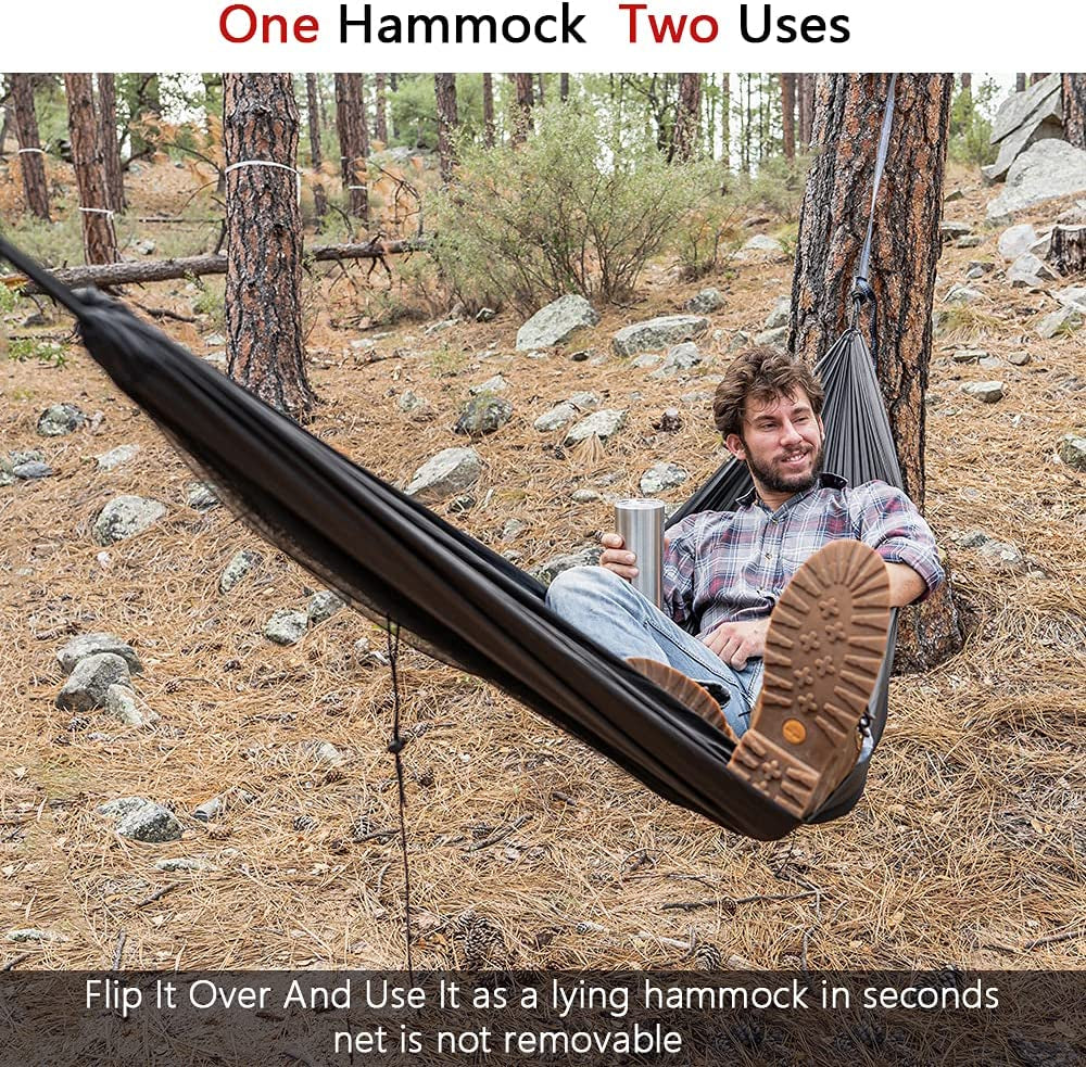 Hammock Camping with Rain Fly Tarp and Net, Portable Camping Hammock Double Tree Hammock Outdoor Indoor Backpacking Travel & Survival, 2 Tree Straps,100% Waterproof