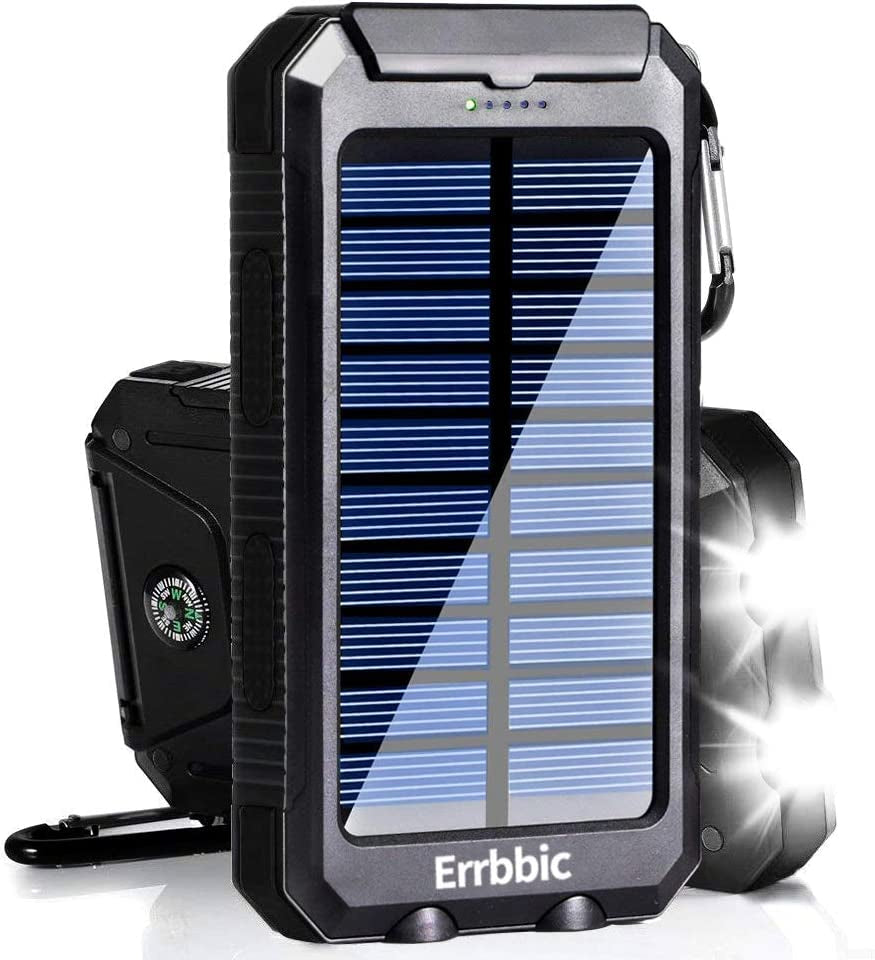 Solar Power Bank Portable Charger 20000Mah Waterproof Battery Backup Charger Solar Panel Charger with Dual LED Flashlights and Compass for All Cellphones, Tablets, and Electronic Devices