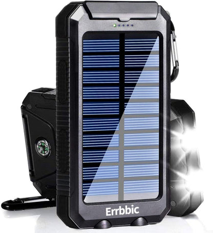 Solar Power Bank Portable Charger 20000Mah Waterproof Battery Backup Charger Solar Panel Charger with Dual LED Flashlights and Compass for All Cellphones, Tablets, and Electronic Devices