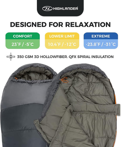 Highlander Mummy Adults Sleeping Bag - Warm and Cold Weather 3 Season, 3-4 Season & 4 Season (Spring, Summer, Fall and Winter) Sleeping Bags