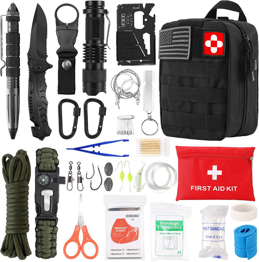 Survival Kit, 72-in-1 Professional Survival Gear Equipment Tools, First Aid Supplies for SOS Emergency, Tactical Hiking Hunting Disaster Camping Adventures