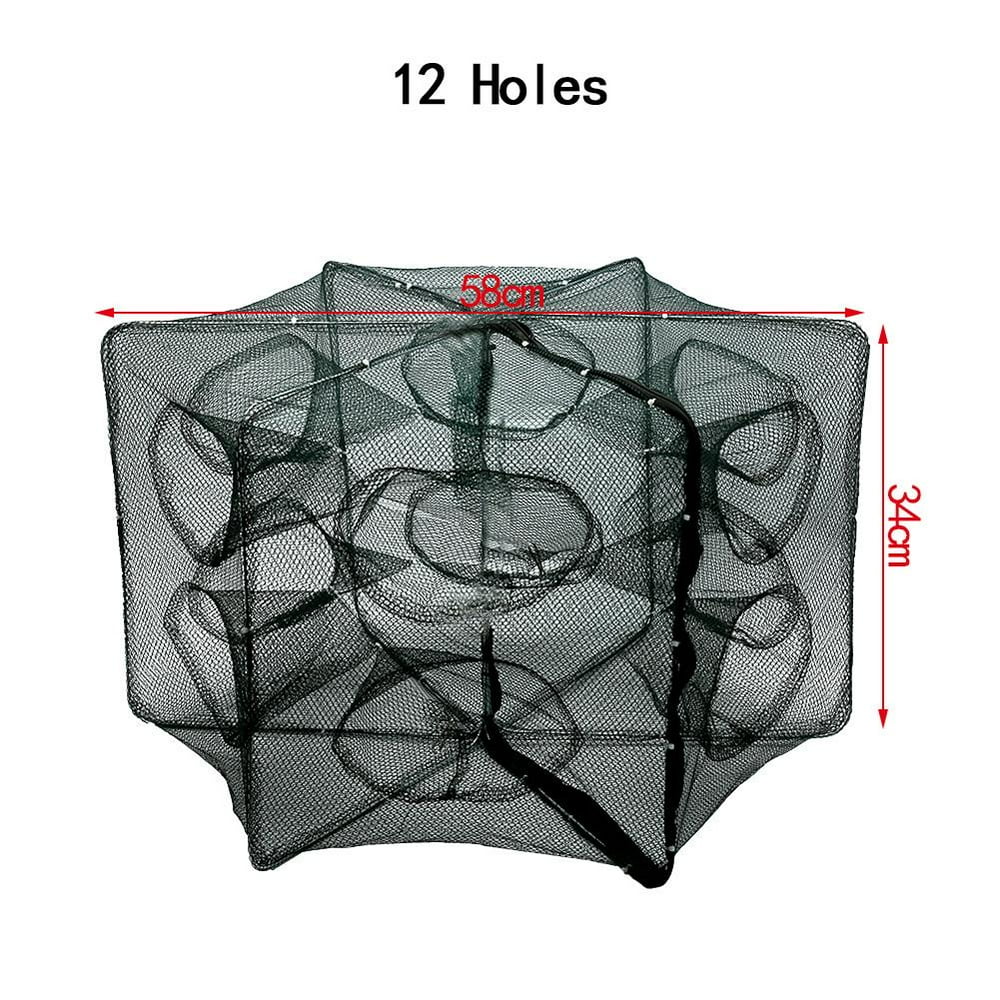 Fishing Gear,6/12 Holes Automatic Fishing Net Shrimp Cage Nylon Foldable Crab Fish Trap Cast