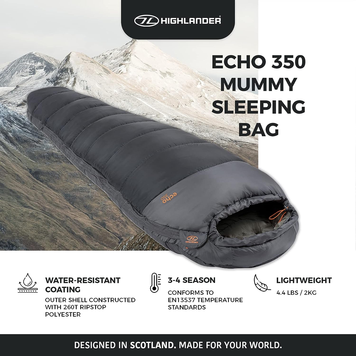 Highlander Mummy Adults Sleeping Bag - Warm and Cold Weather 3 Season, 3-4 Season & 4 Season (Spring, Summer, Fall and Winter) Sleeping Bags