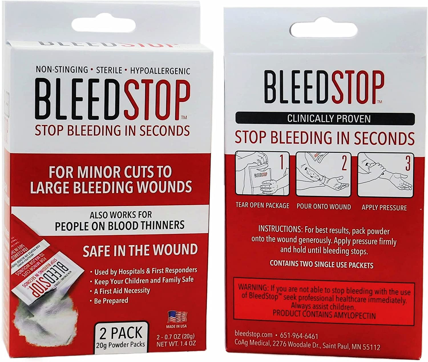 ™ First Aid Powder for Blood Clotting, Trauma Kit, Blood Thinner Patients, Camping Safety, and Survival Equipment for Moderate to Severe Bleeding Wounds or Nosebleeds - 4 (15G) Pouches