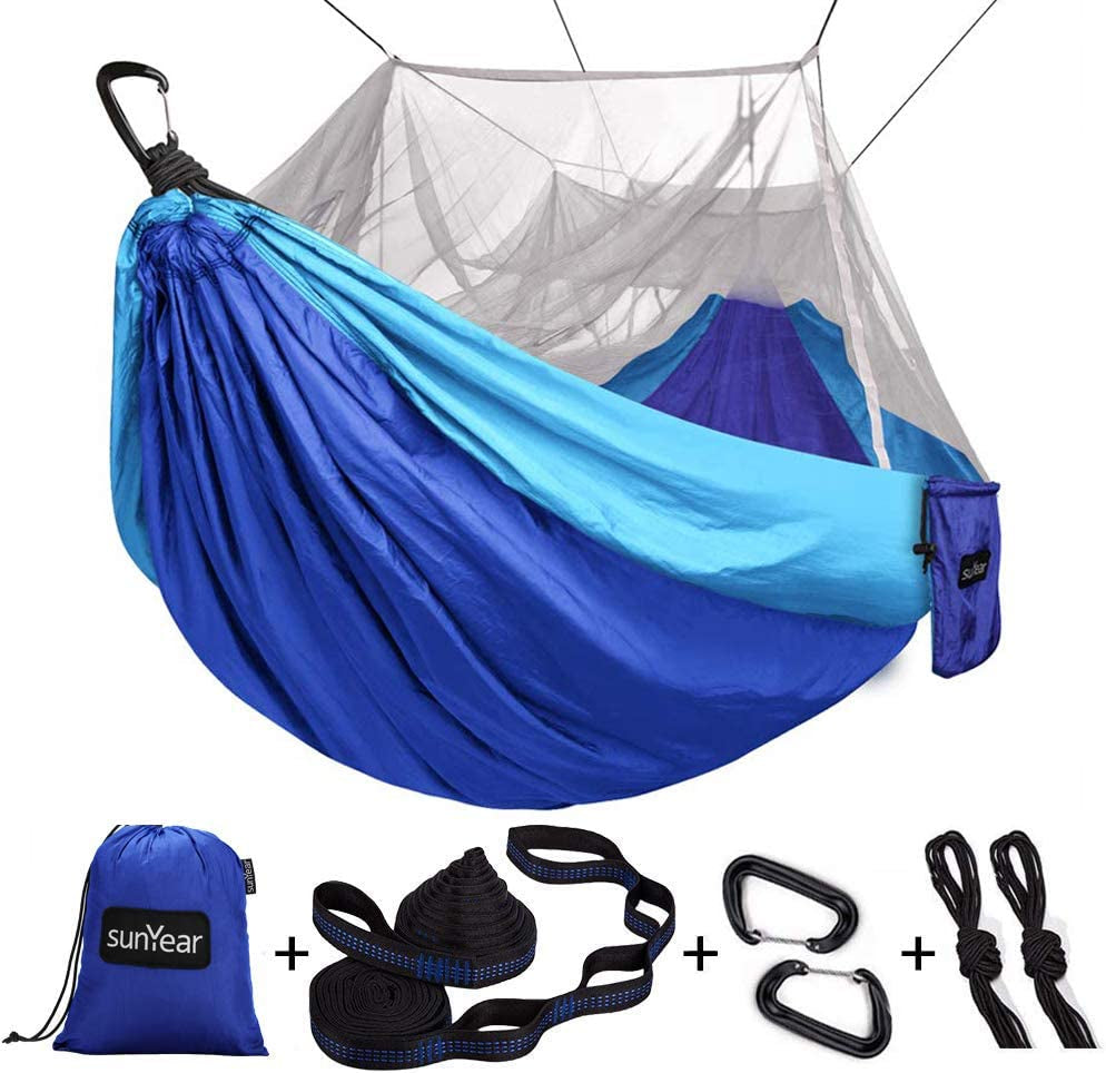 Camping Hammock, Portable Double Hammock with Net, 2 Person Hammock Tent with 2 * 10Ft Straps, Best for Outdoor Hiking Survival Travel