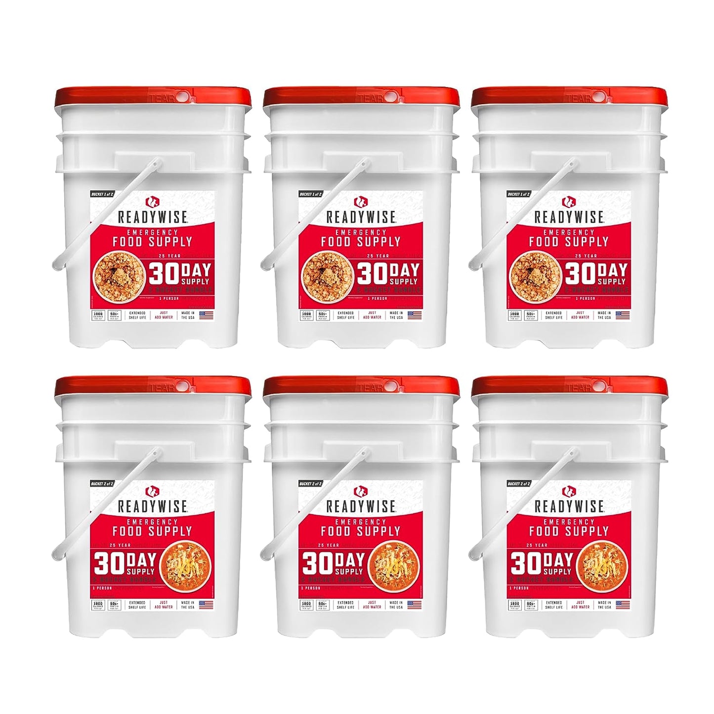 Emergency Food 30-Day Supply, Freeze-Dried Survival Food for Emergencies, Breakfast, Lunch, and Dinner, 2 Buckets, 25-Year Shelf Life, 298 Servings Total