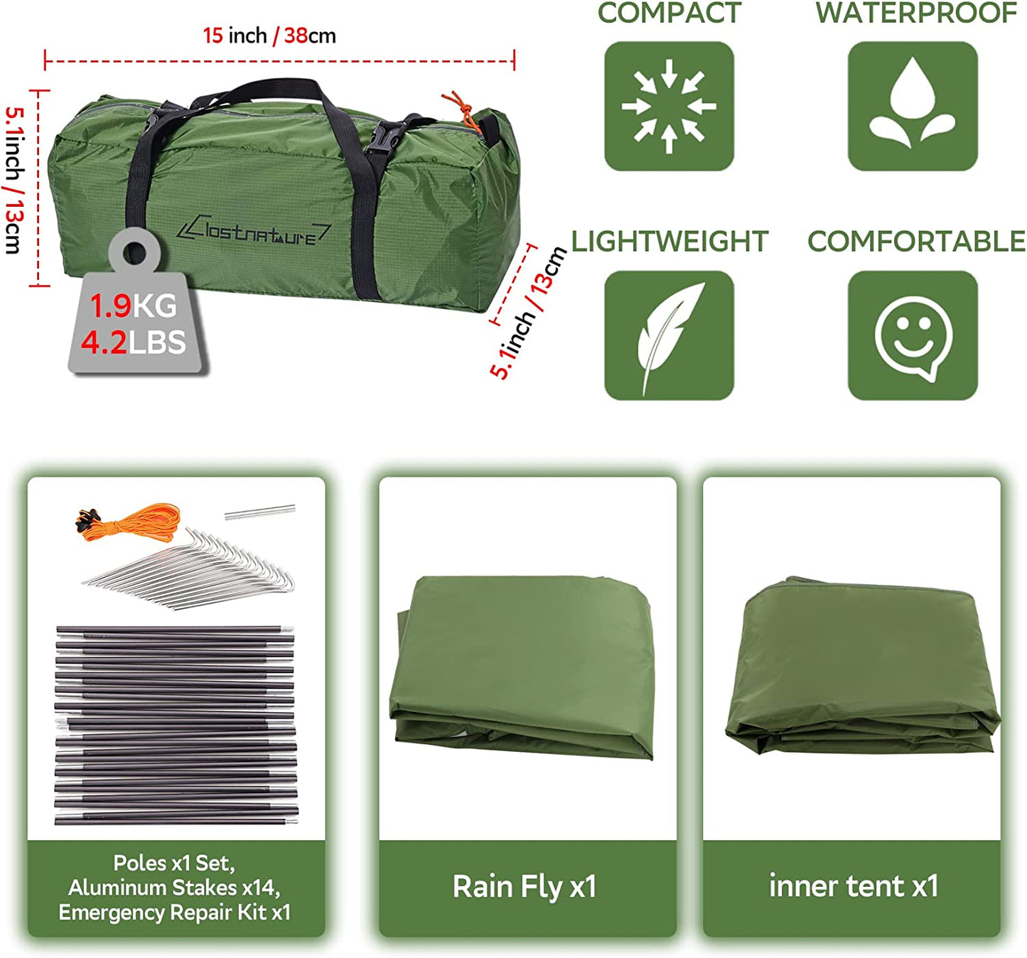 1-Person Tent for Backpacking - Ultralight One Person Backpacking Tent, Hiking Tent for One Man, Solo, Single Person