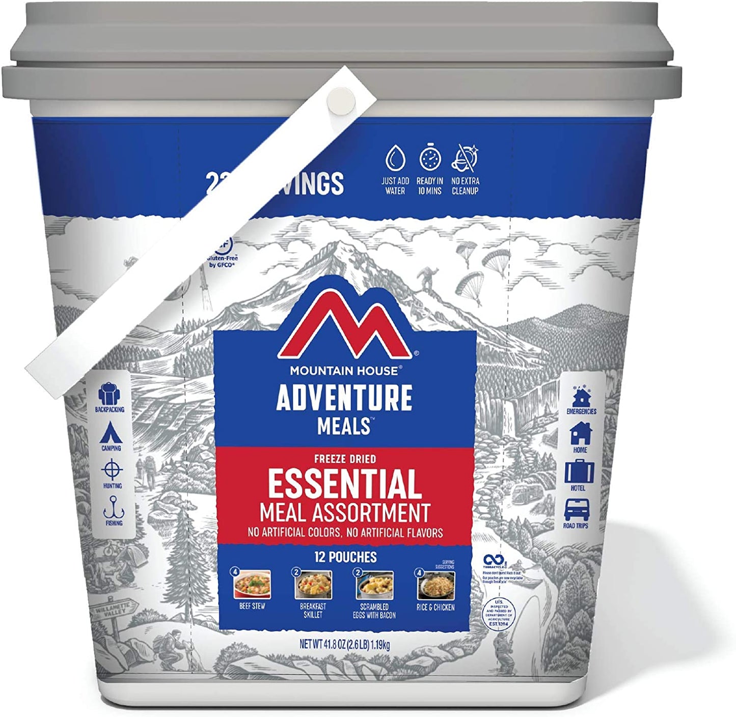 Essential Bucket | Freeze Dried Backpacking & Camping Food | 22 Servings | Gluten-Free