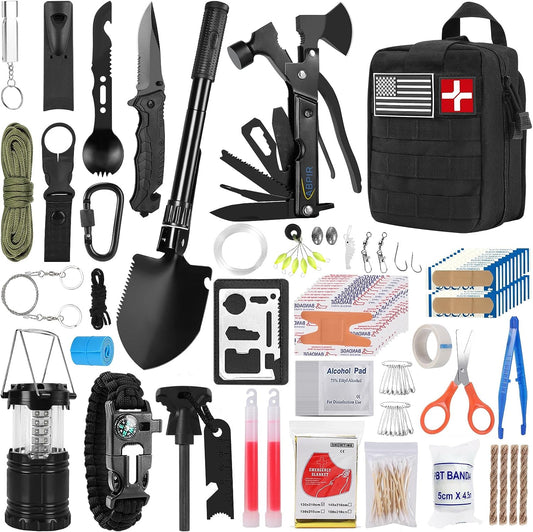 170 PCS Survival First Aid Kit, Tactical Trauma Kit with Essential Gear Emergency Medical Supplies for Hiking Camping Backpacking Outdoor Adventure(Black)