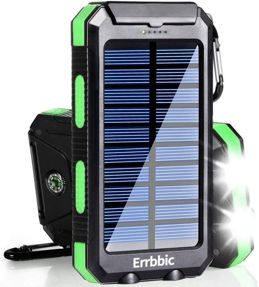 Solar Power Bank Portable Charger 20000Mah Waterproof Battery Backup Charger Solar Panel Charger with Dual LED Flashlights and Compass for All Cellphones, Tablets, and Electronic Devices