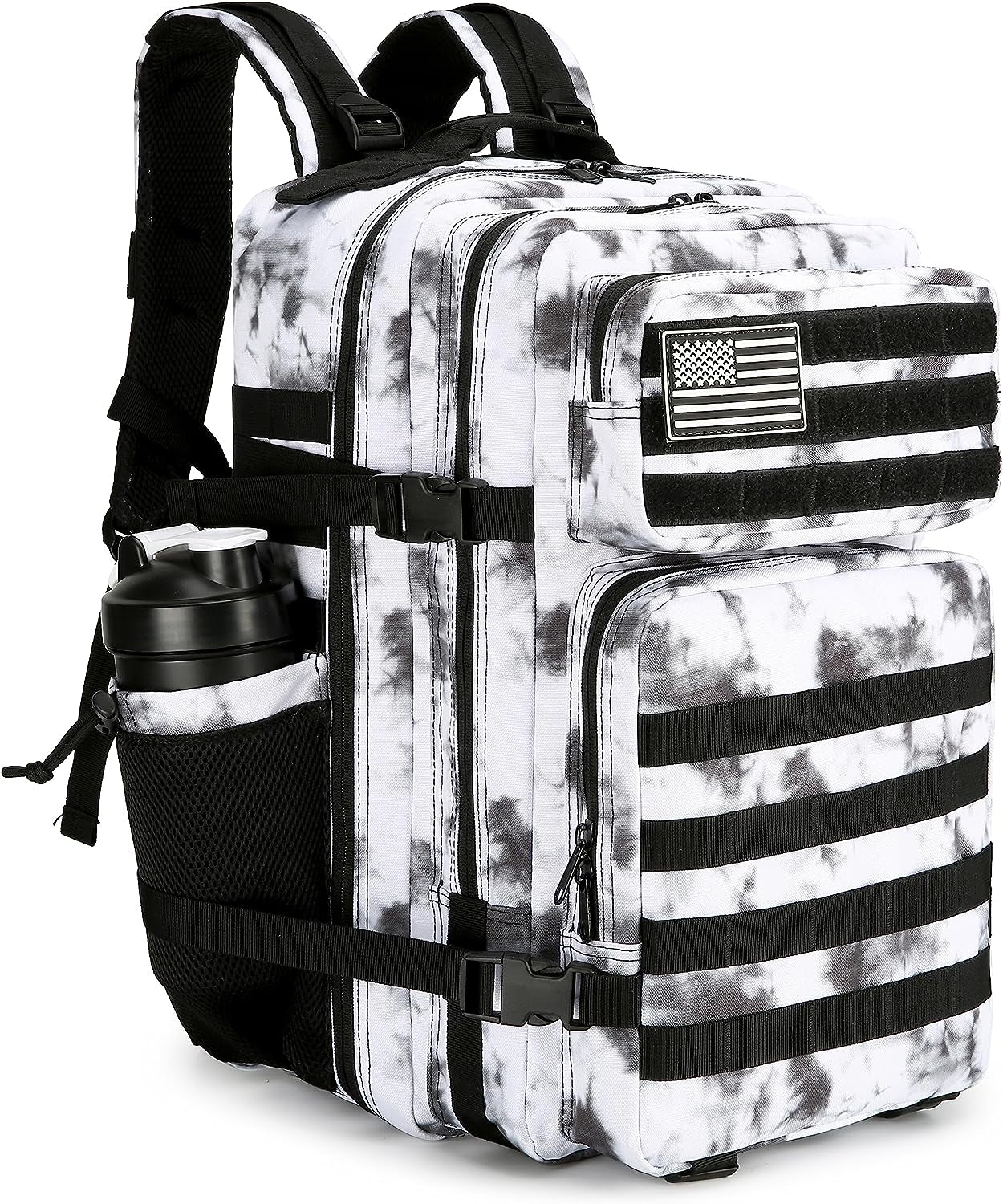 45L Tactical Assault Backpack 3 Day Assault Pack with Molle Waterproof Backpack Rucksack for Tactical Backpacks (Blackwhite Camo)