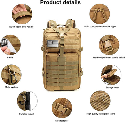 ROARING FIRE Tactical Backpack, Army Assault Pack, Molle Backpack for the 3 Day Pack, 45L Prepper Bag