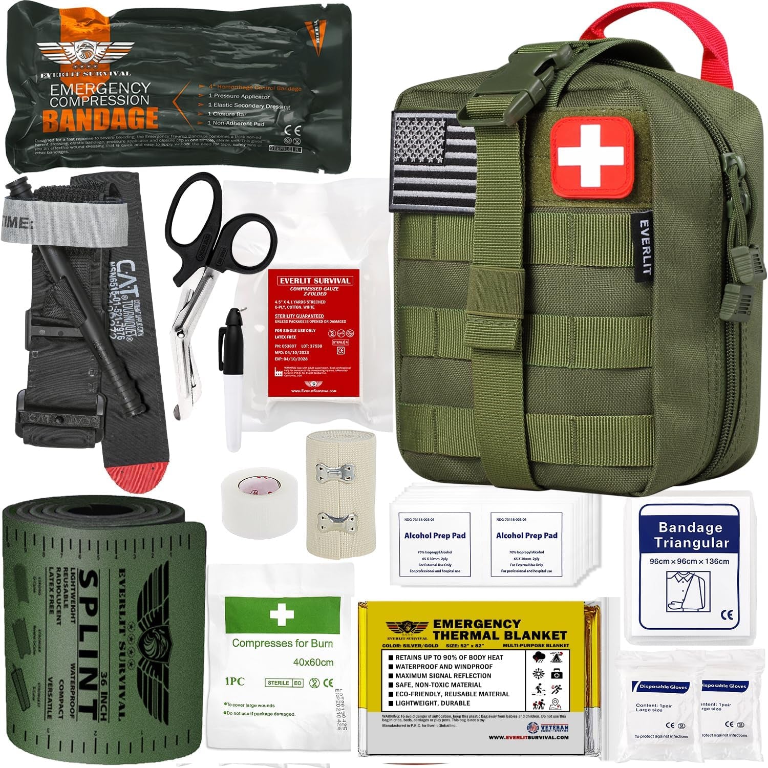 Emergency Trauma Kit, CAT GEN-7 Multi-Purpose SOS Everyday Carry IFAK for Wilderness, Trip, Cars, Hiking, Camping, Father’S Day Birthday Gift for Him Men Husband Dad Boyfriend (Tan)