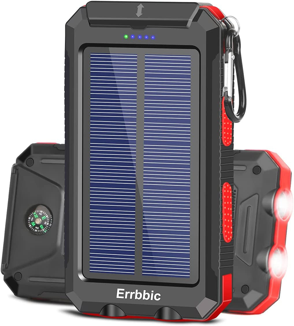 Solar Power Bank Portable Charger 20000Mah Waterproof Battery Backup Charger Solar Panel Charger with Dual LED Flashlights and Compass for All Cellphones, Tablets, and Electronic Devices