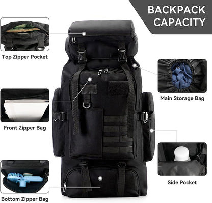 75L Hiking Backpack Outdoor Trekking Bag Lightweight Waterproof Bag Ski Backpack Tactical Backpack, New Black