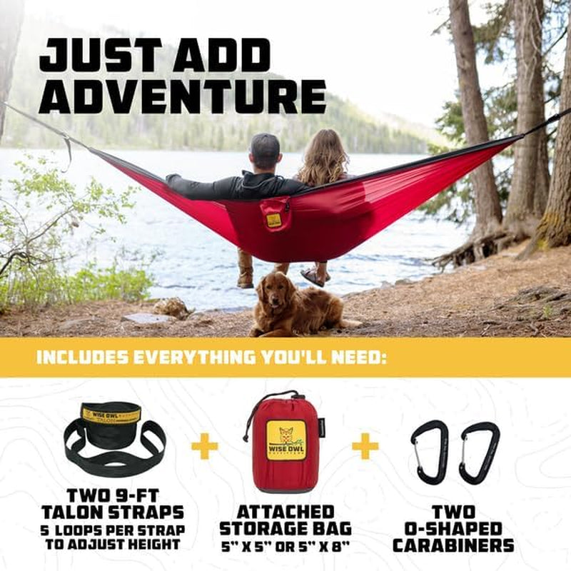 Camping Hammock - Portable Hammock Single or Double Hammock Camping Accessories for Outdoor, Indoor W/Tree Straps