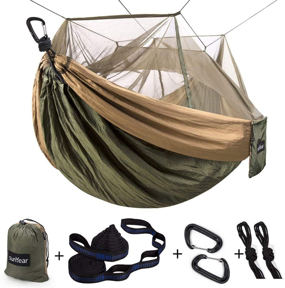 Camping Hammock, Portable Double Hammock with Net, 2 Person Hammock Tent with 2 * 10Ft Straps, Best for Outdoor Hiking Survival Travel