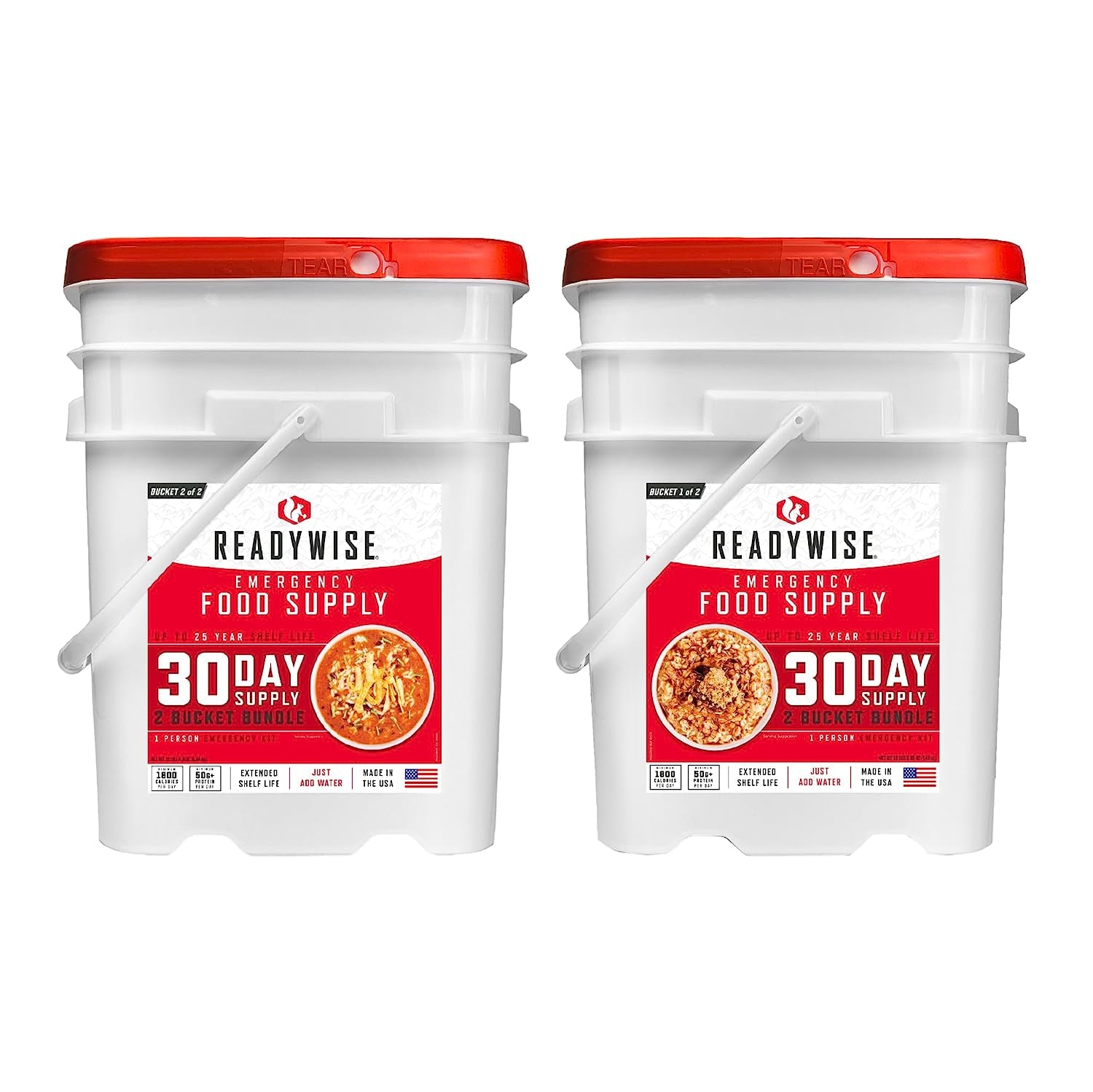 Emergency Food 30-Day Supply, Freeze-Dried Survival Food for Emergencies, Breakfast, Lunch, and Dinner, 2 Buckets, 25-Year Shelf Life, 298 Servings Total